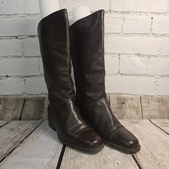 Naturalizer Fit 4 U System Pull On Brown Leather Square Toe Boot Size 9 Euc - Picture 1 of 15